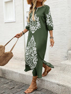 Side Slit Printed Tie Neck Dress - TNT Dress Co.