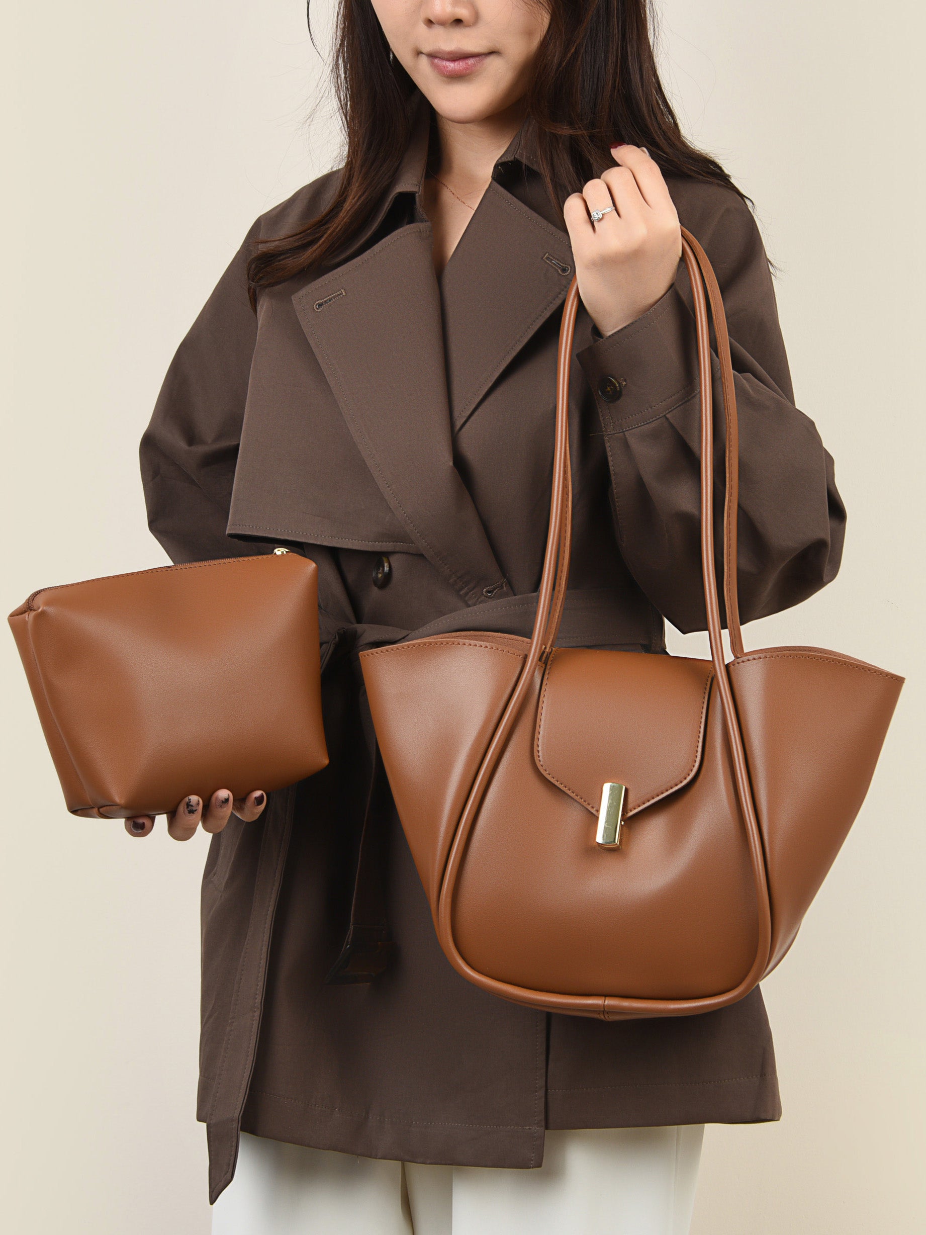 PU Leather Shoulder Bag with Detachable Pouch - TNT Dress Co.