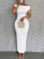 Textured Single Shoulder Maxi Dress - TNT Dress Co.