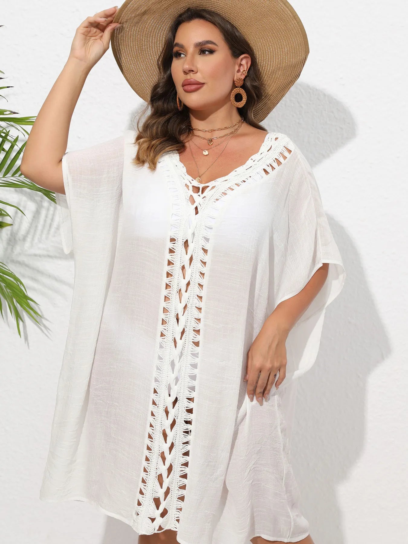 Crochet Trim V - Neck Beach Cover Up Dress - TNT Dress Co.