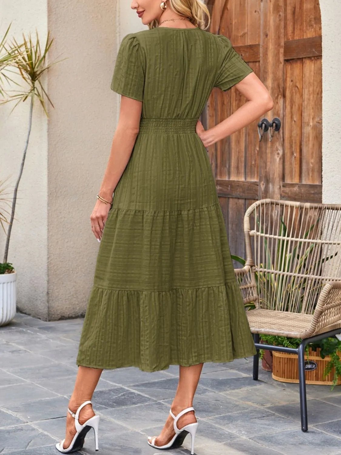 Tiered Notched Short Sleeve Dress - TNT Dress Co.