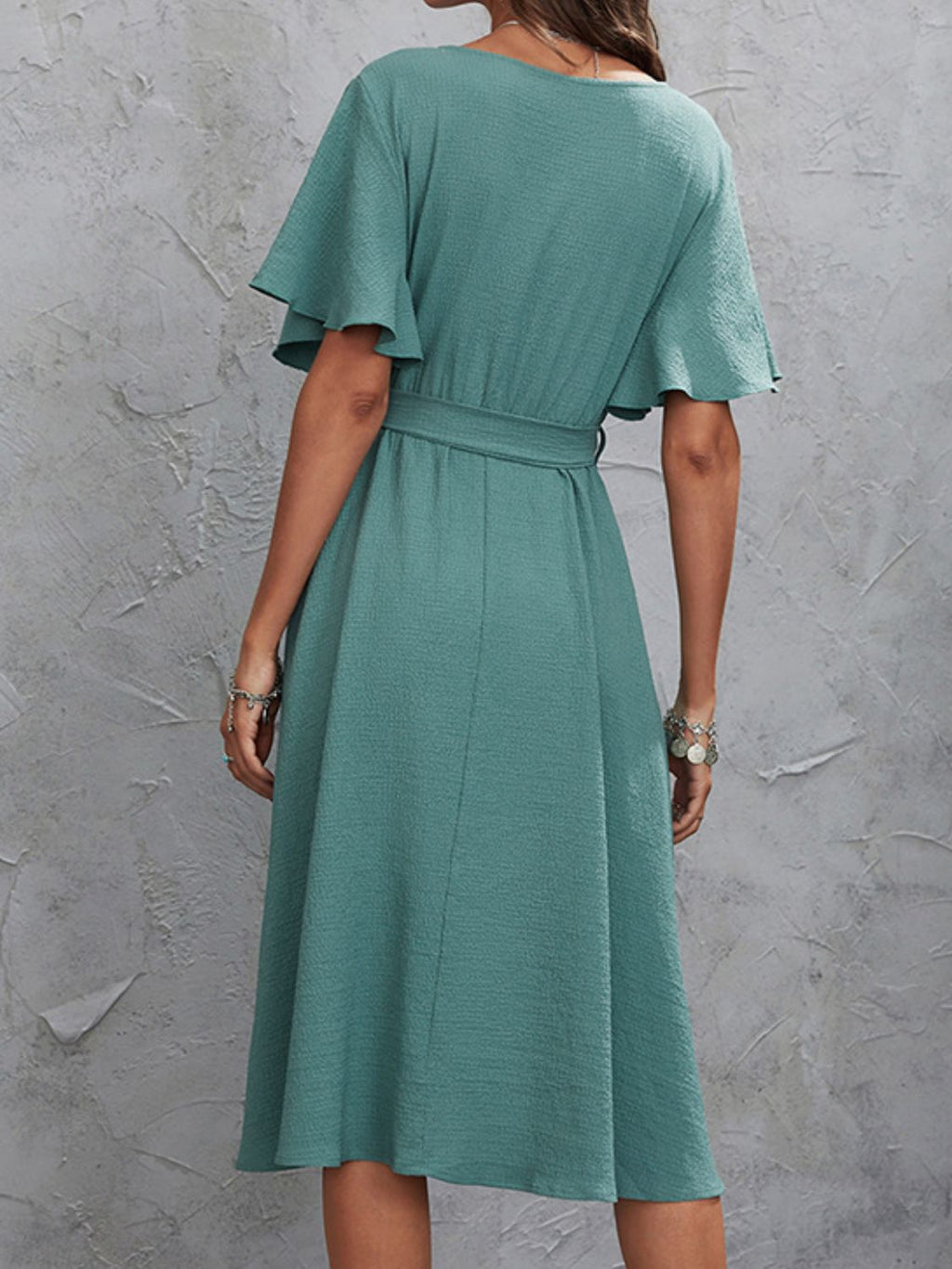V - Neck Flutter Sleeve Midi Dress - TNT Dress Co.