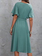 V - Neck Flutter Sleeve Midi Dress - TNT Dress Co.