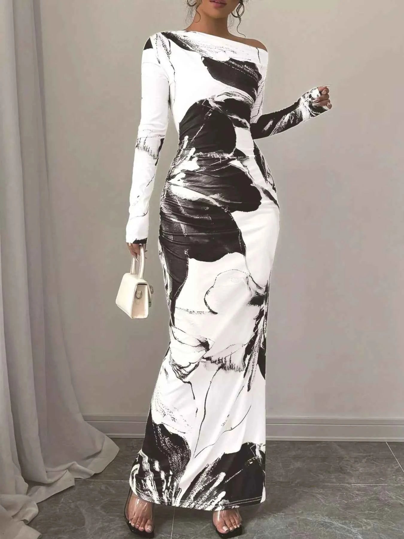 One Shoulder Long Sleeve Dress