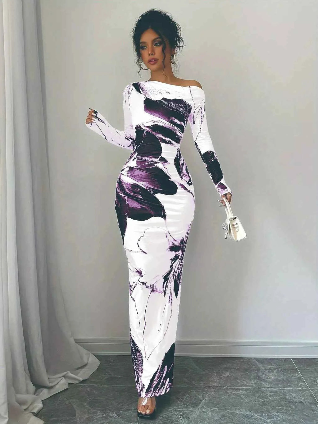 One Shoulder Long Sleeve Dress