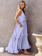 Ruffled Sleeveless Tiered Maxi Dress with Pockets - TNT Dress Co.