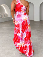 Printed One Shoulder Asymmetrical Maxi Dress - TNT Dress Co.
