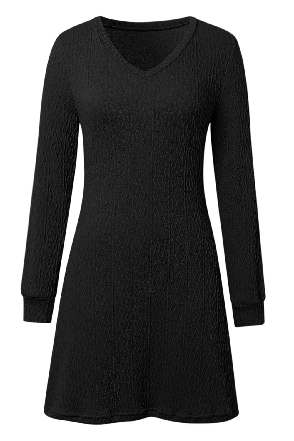 V - Neck Long Sleeve Textured Dress - TNT Dress Co.
