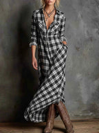 Full Size Plaid Button-Down Maxi Dress Plus Size