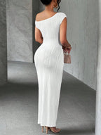 Textured Single Shoulder Maxi Dress - TNT Dress Co.