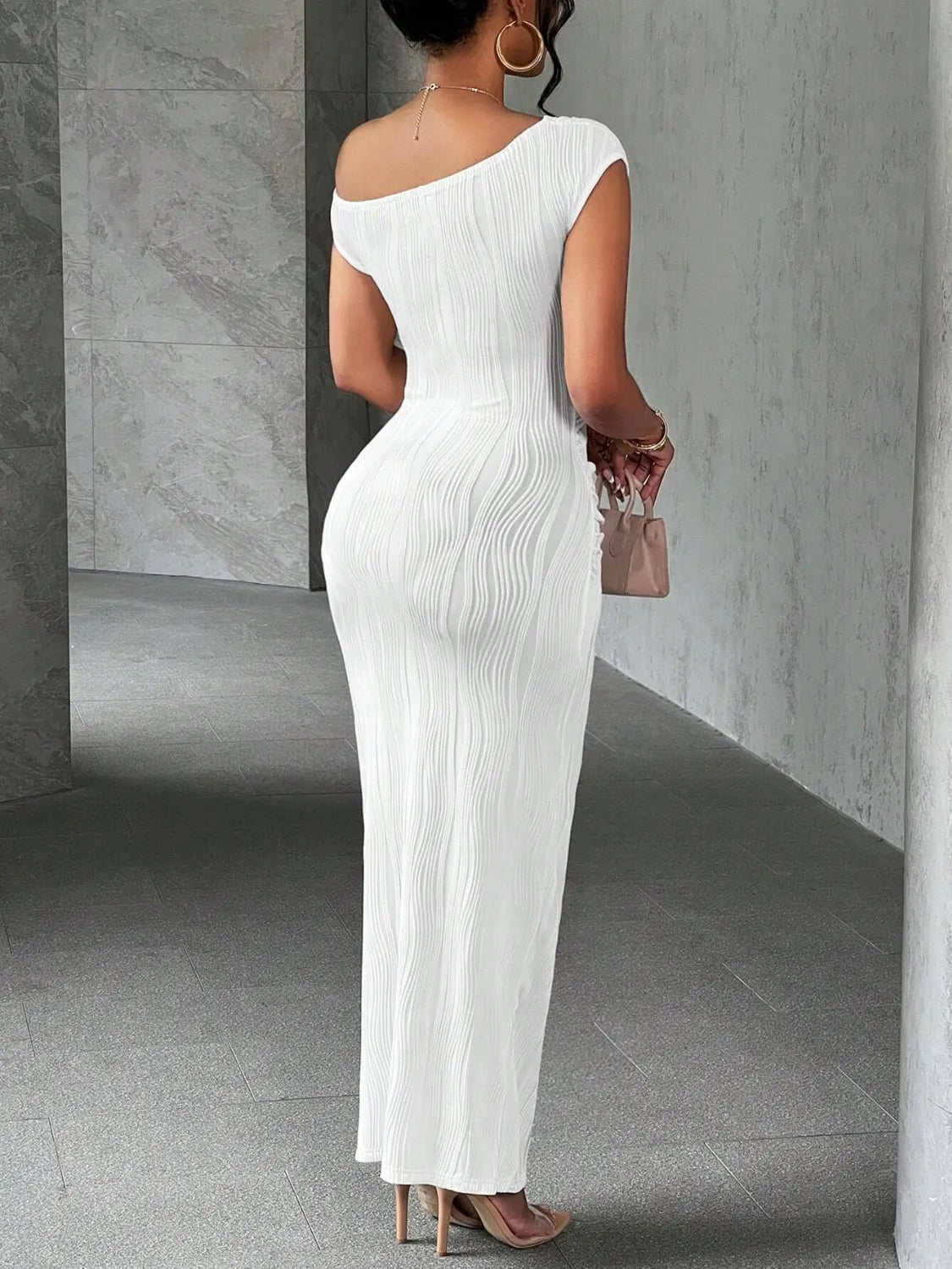 Textured Single Shoulder Maxi Dress - TNT Dress Co.