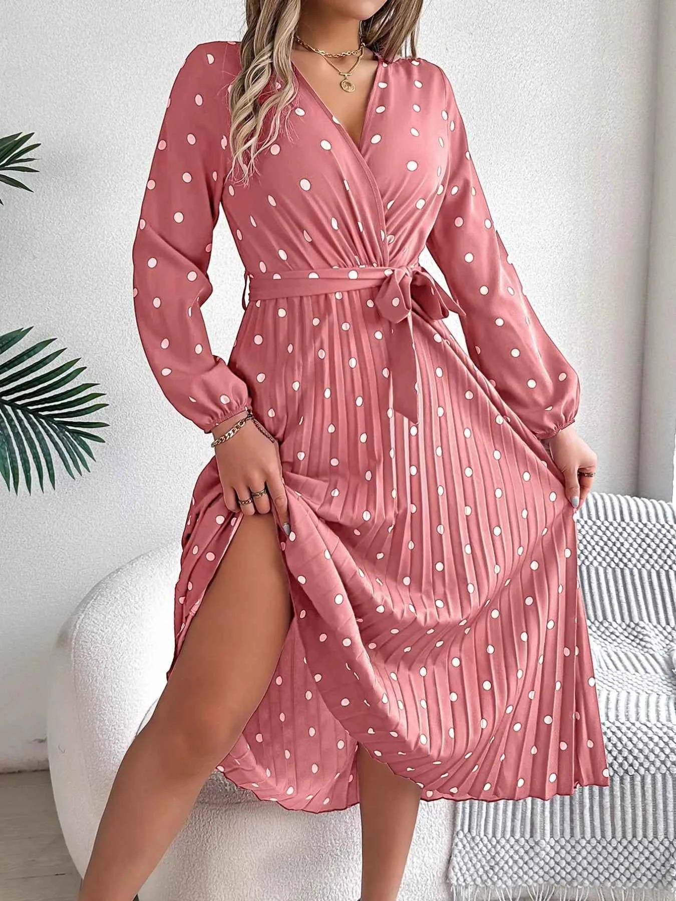 Long Sleeve Midi Pleated Dress