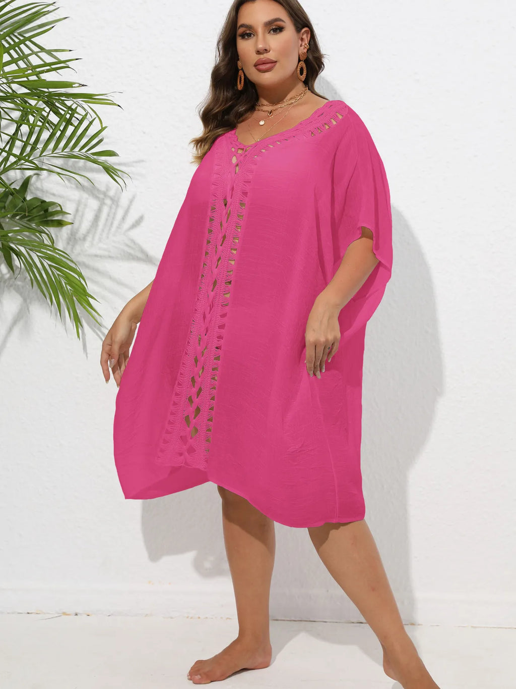 Crochet Trim V - Neck Beach Cover Up Dress - TNT Dress Co.