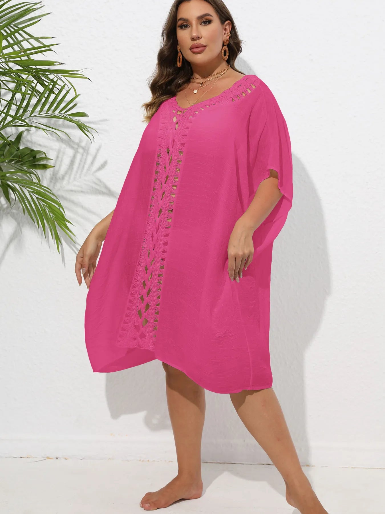 Crochet Trim V - Neck Beach Cover Up Dress - TNT Dress Co.