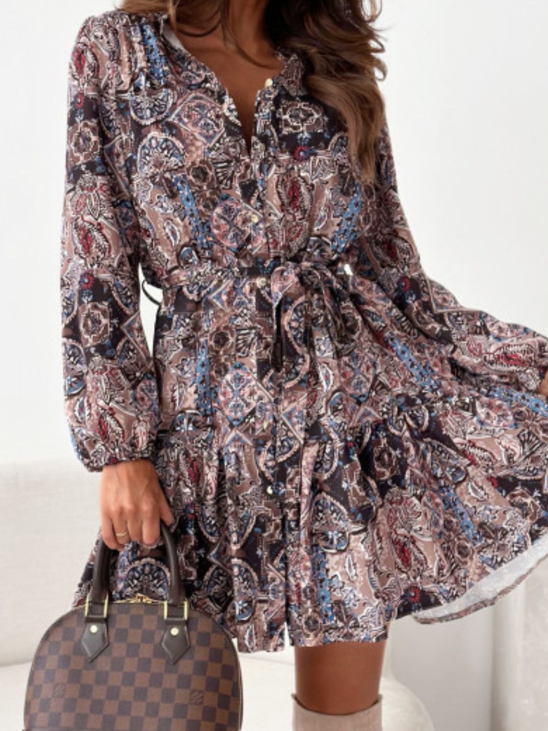 Floral Long Sleeve Dress with Ruffle Hem - TNT Dress Co.
