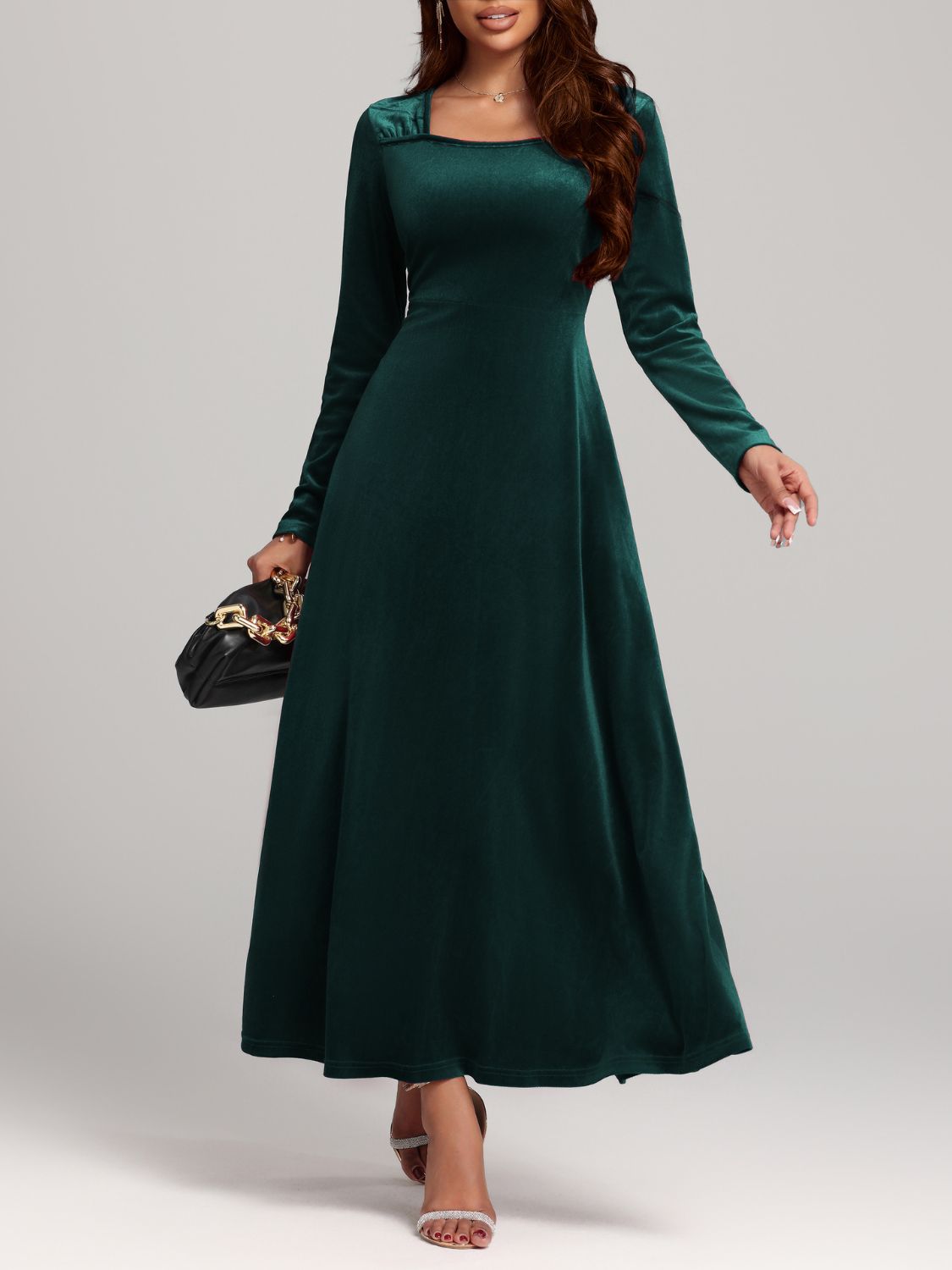 Velvet Square Neck Long Sleeve Dress - TNT Dress Co.