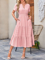 Tiered Notched Short Sleeve Dress - TNT Dress Co.