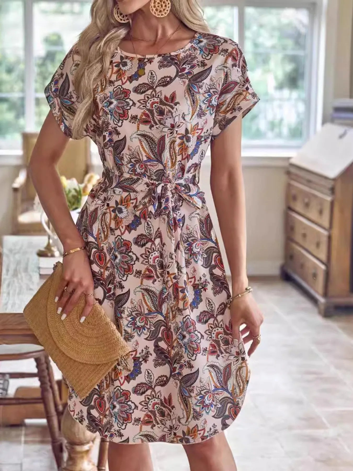 Printed Short Sleeve Casual Dress - TNT Dress Co.
