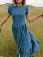 Ruffled Cap Sleeve Denim Dress - The Nicole - Tayan Dress Co.