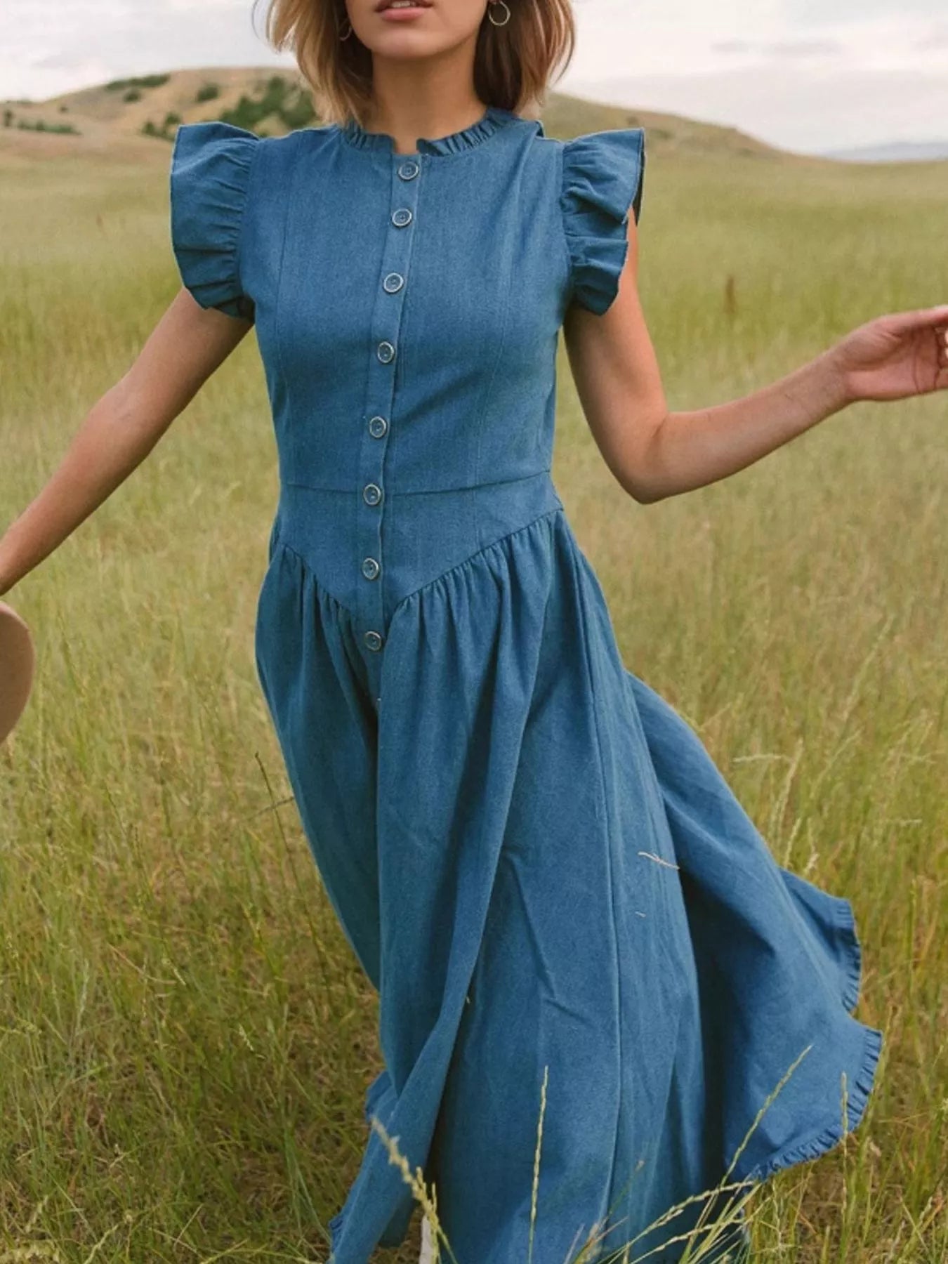 Ruffled Cap Sleeve Denim Dress - The Nicole - Tayan Dress Co.