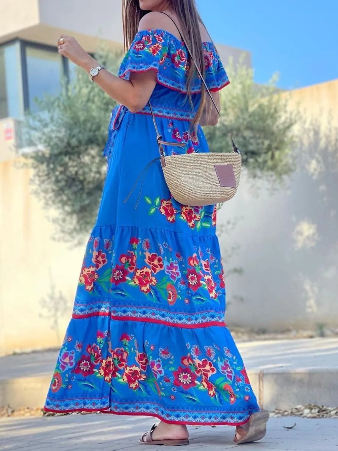 Floral Off Shoulder Ruffle Maxi Dress - TNT Dress Co.