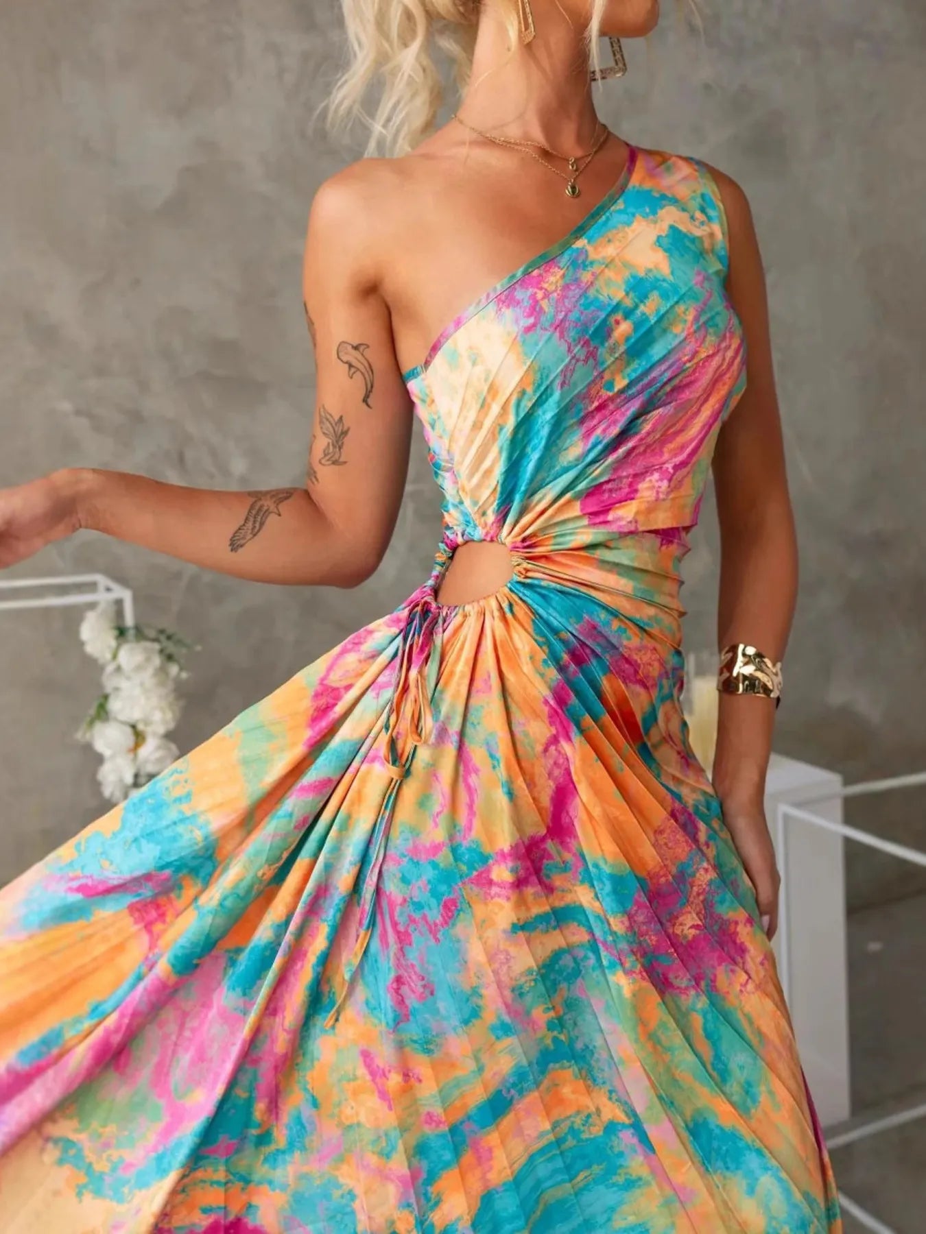 Printed One Shoulder Asymmetrical Maxi Dress - TNT Dress Co.