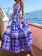Full Size Printed Sweetheart Neck Maxi Cami Dress Plus Size - TNT Dress Co.