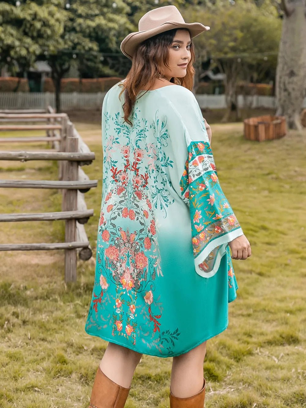 Plus Size Printed Open Front Long Sleeve Cover Up - TNT Dress Co.