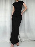 Ruched Slit Cap Sleeve Maxi Dress - TNT Dress Co.