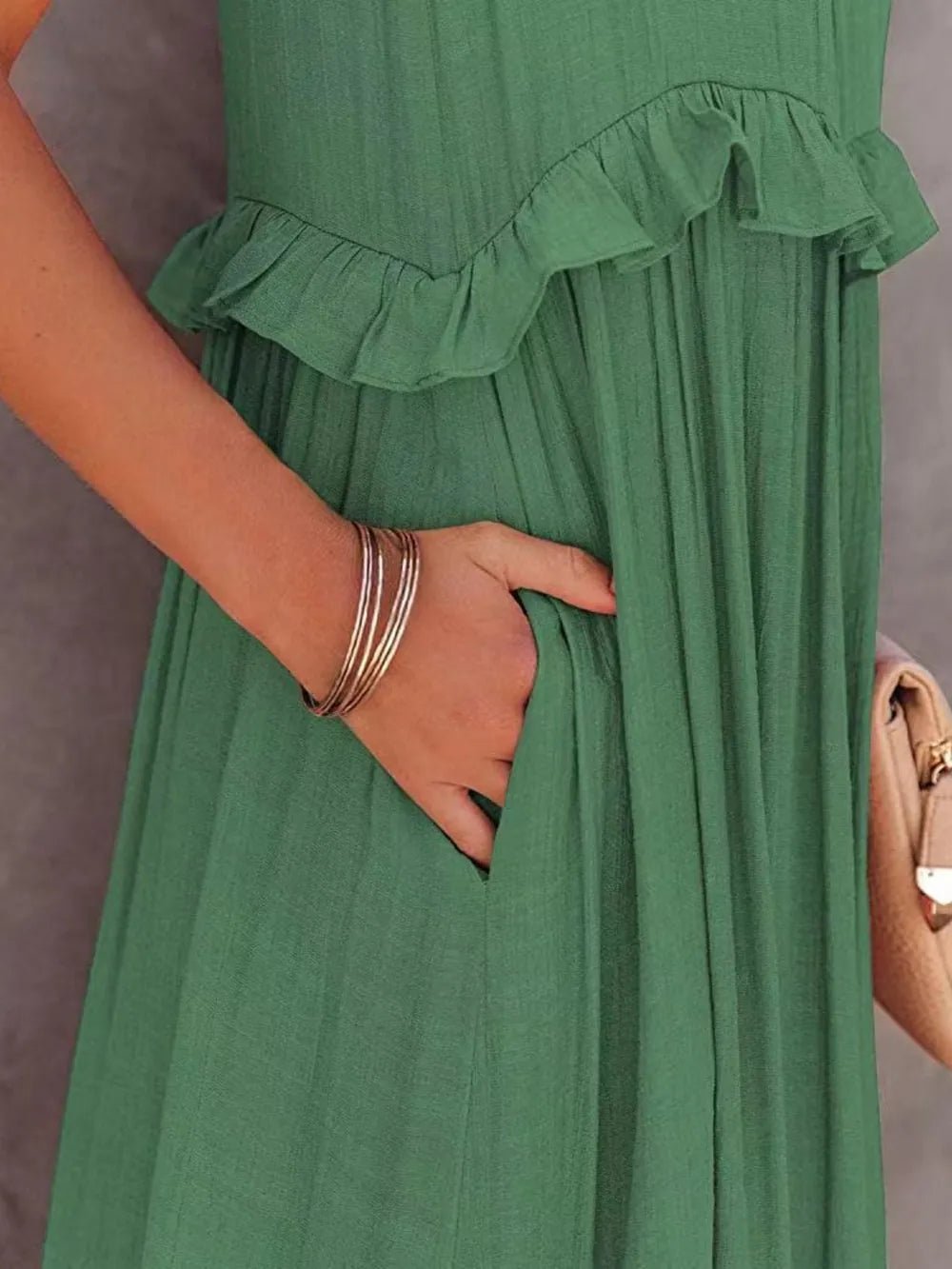 Ruffled Sleeveless Tiered Maxi Dress with Pockets - TNT Dress Co.