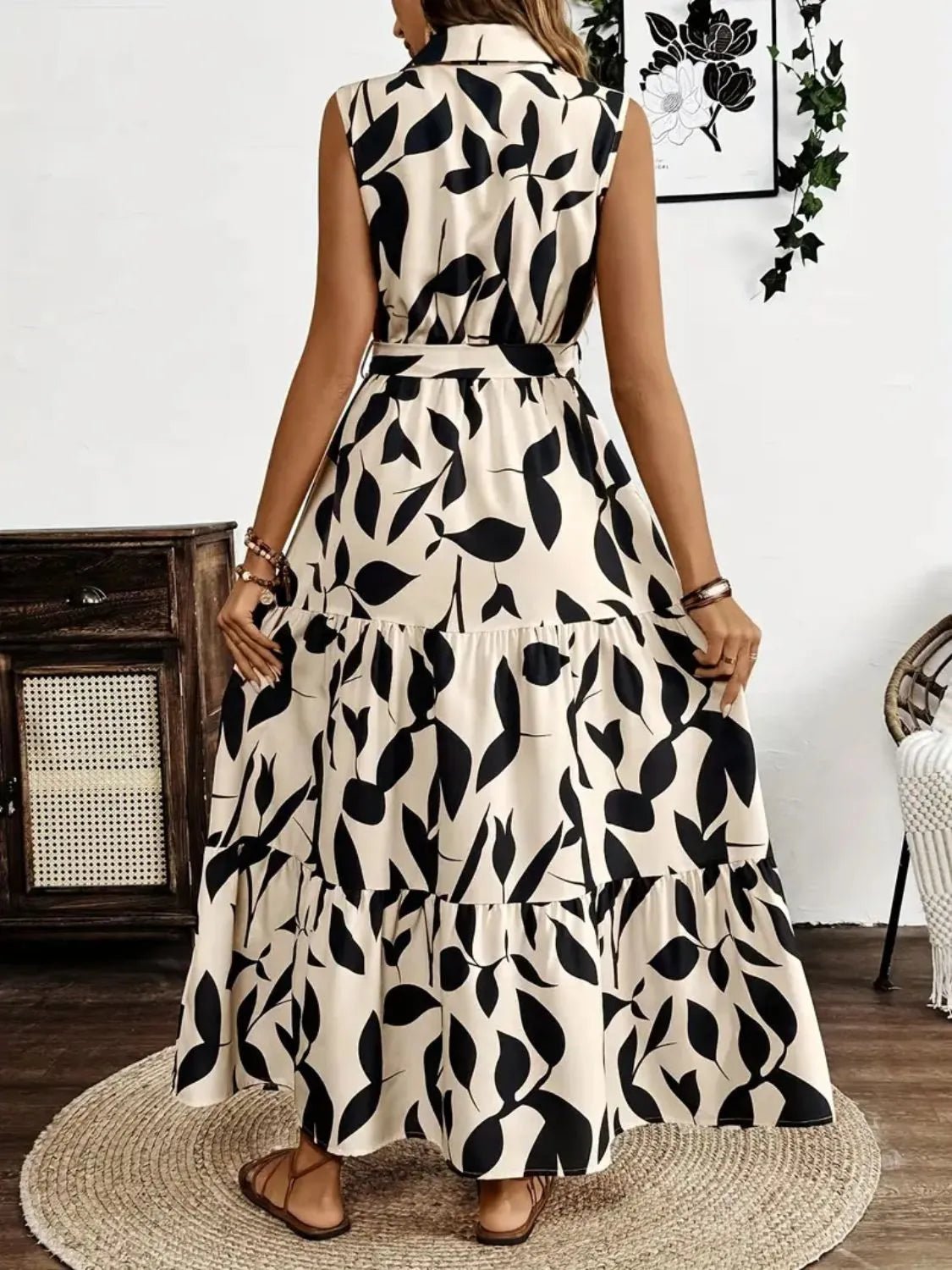 Printed Tie Waist Sleeveless Maxi Dress - TNT Dress Co.