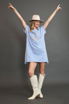 Umgee Peace Plaid Applique Short Sleeve Mini Dress - TNT Dress Co.