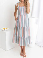 Contrast Striped Square Neck Cami Dress - TNT Dress Co.