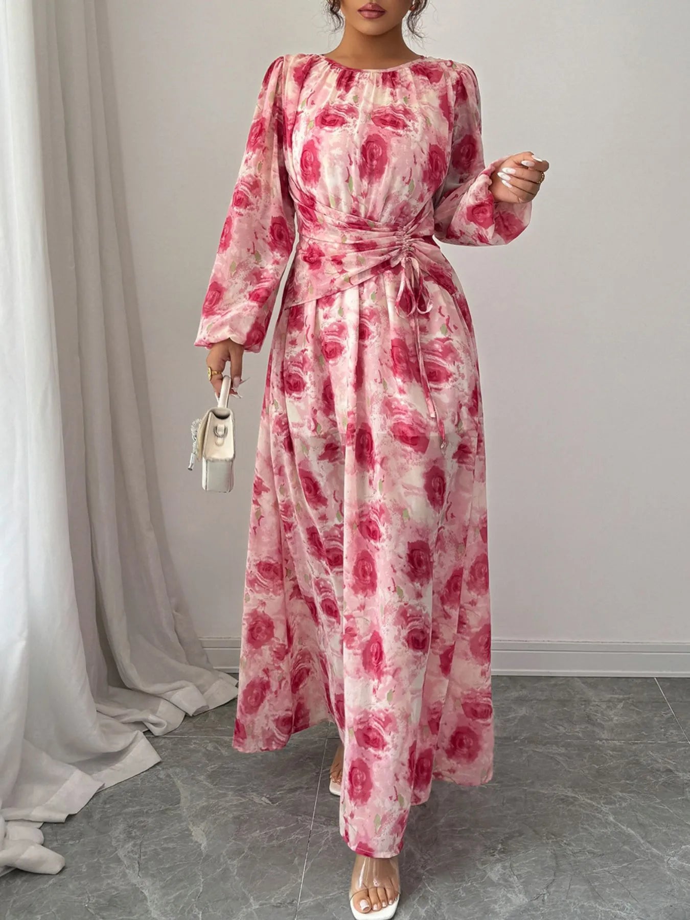 Long Sleeve Maxi Dress with Drawstring - The Nicole - Tayan Dress Co.