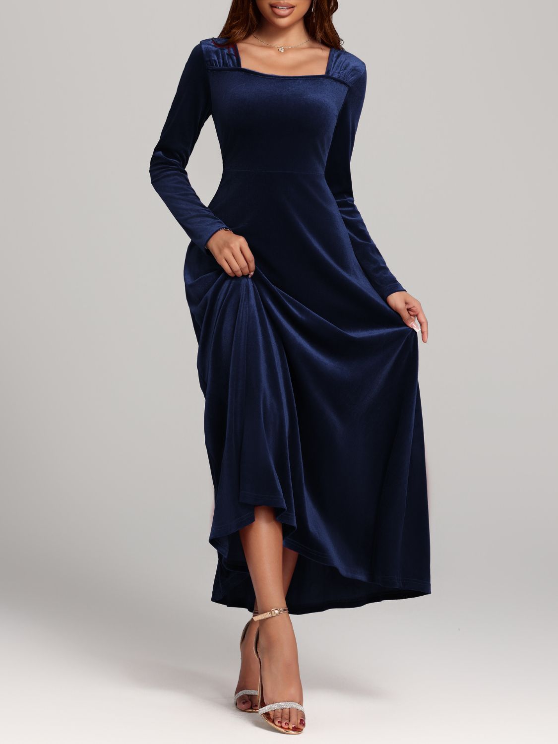 Velvet Square Neck Long Sleeve Dress - TNT Dress Co.