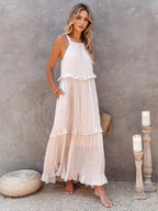 Ruffled Sleeveless Tiered Maxi Dress with Pockets - TNT Dress Co.