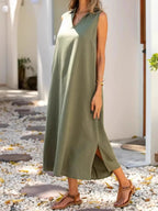 Full Size Side Slit Sleeveless Midi Dress Plus Size - TNT Dress Co.