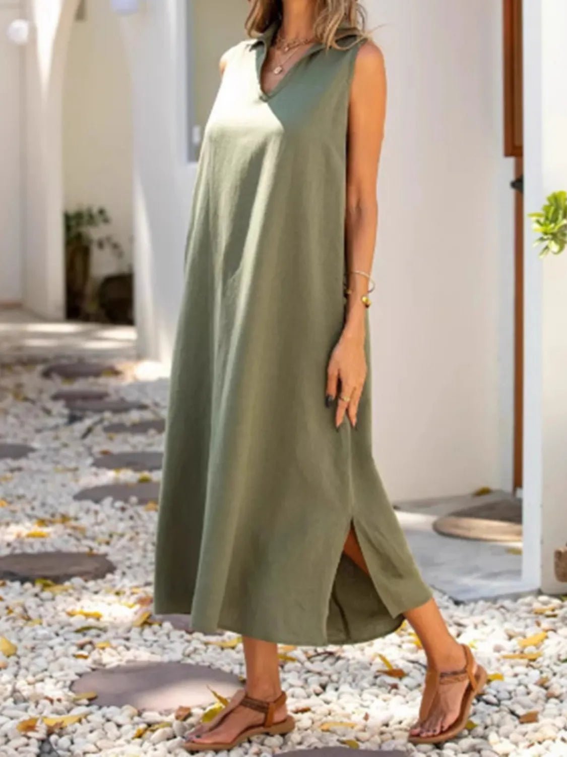 Full Size Side Slit Sleeveless Midi Dress Plus Size - TNT Dress Co.