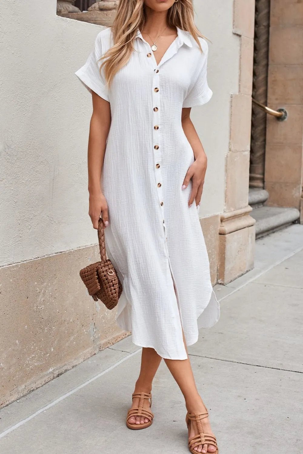 Button Down Short Sleeve Shirt Dress - TNT Dress Co.