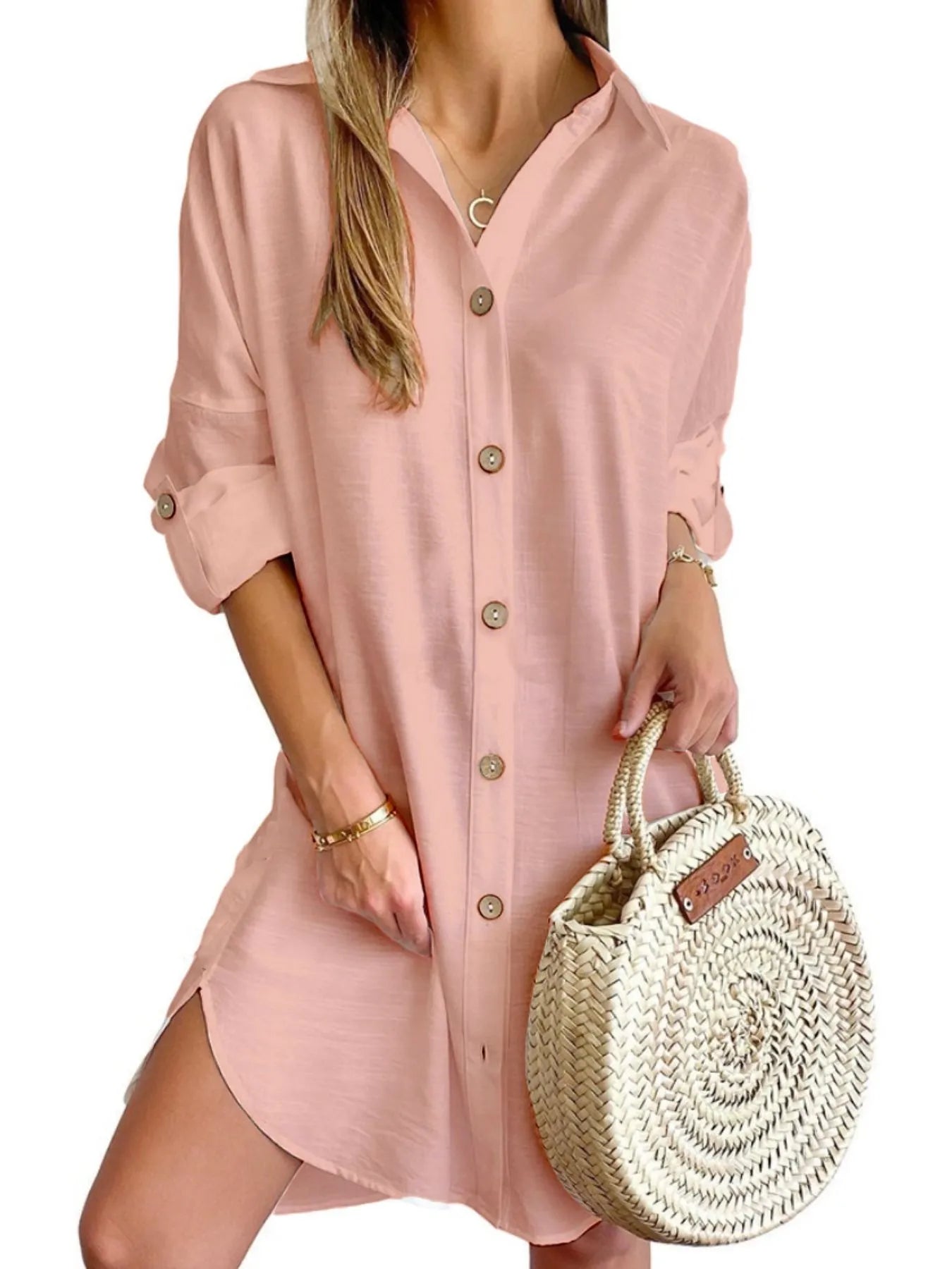 Button Down Long Sleeve Shirt Dress - TNT Dress Co.