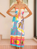 Tied Front Printed Slit Maxi Cami Dress - TNT Dress Co.