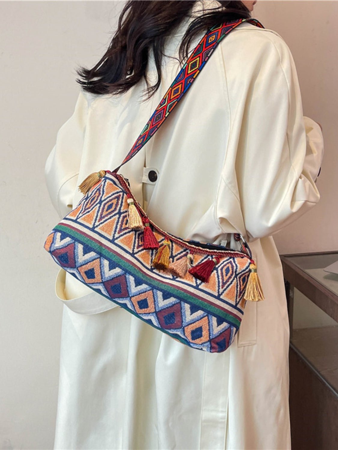 Adjustable Strap Shoulder Bag with Tassel Detail - TNT Dress Co.