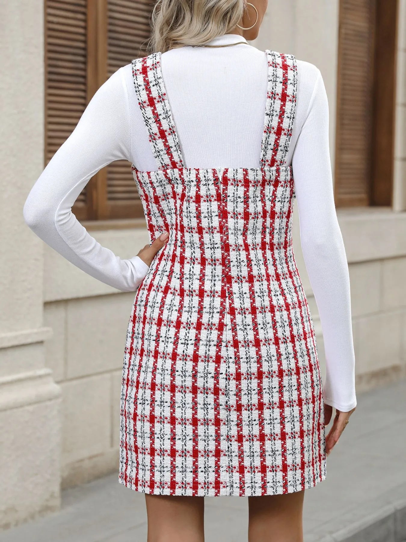 Plaid Tweed Square Neck Mini Dress - The Nicole - Tayan Dress Co.