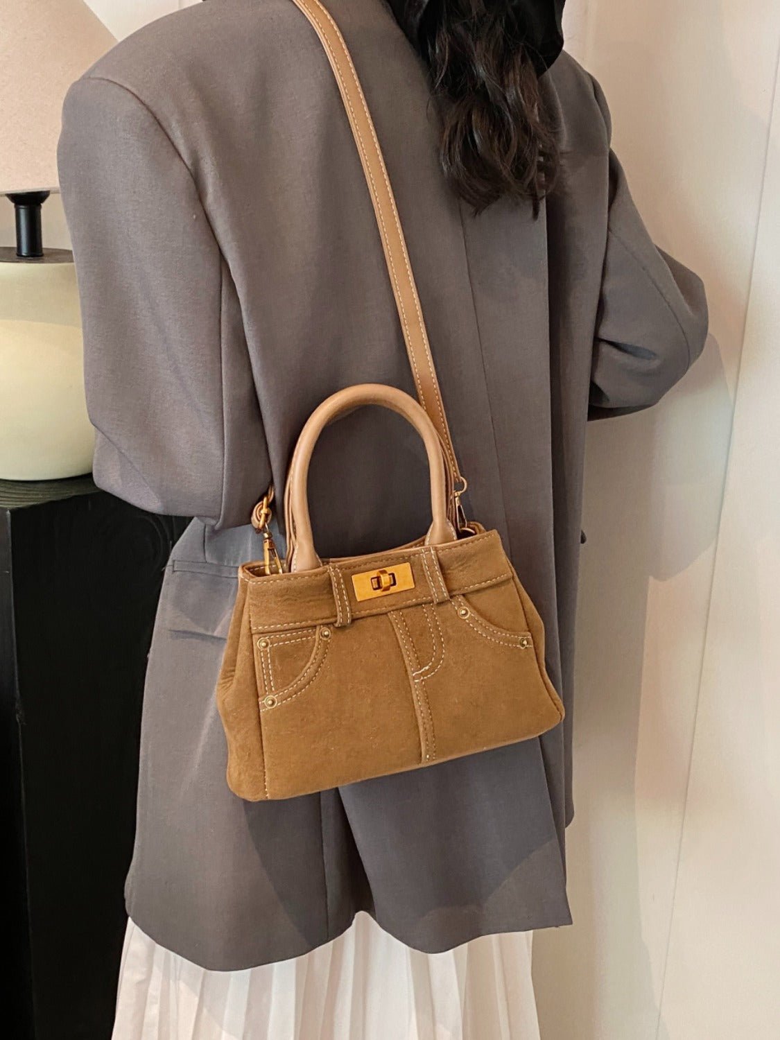 Suede Dual - Use Adjustable Strap Handbag - TNT Dress Co.