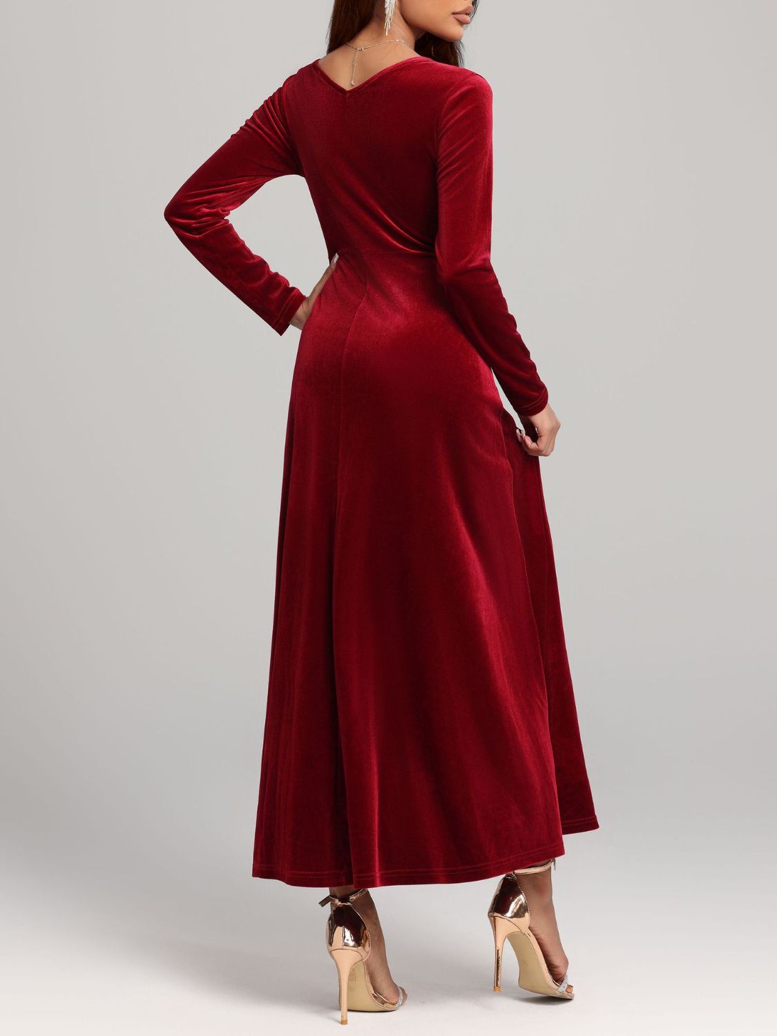Velvet Square Neck Long Sleeve Dress - TNT Dress Co.