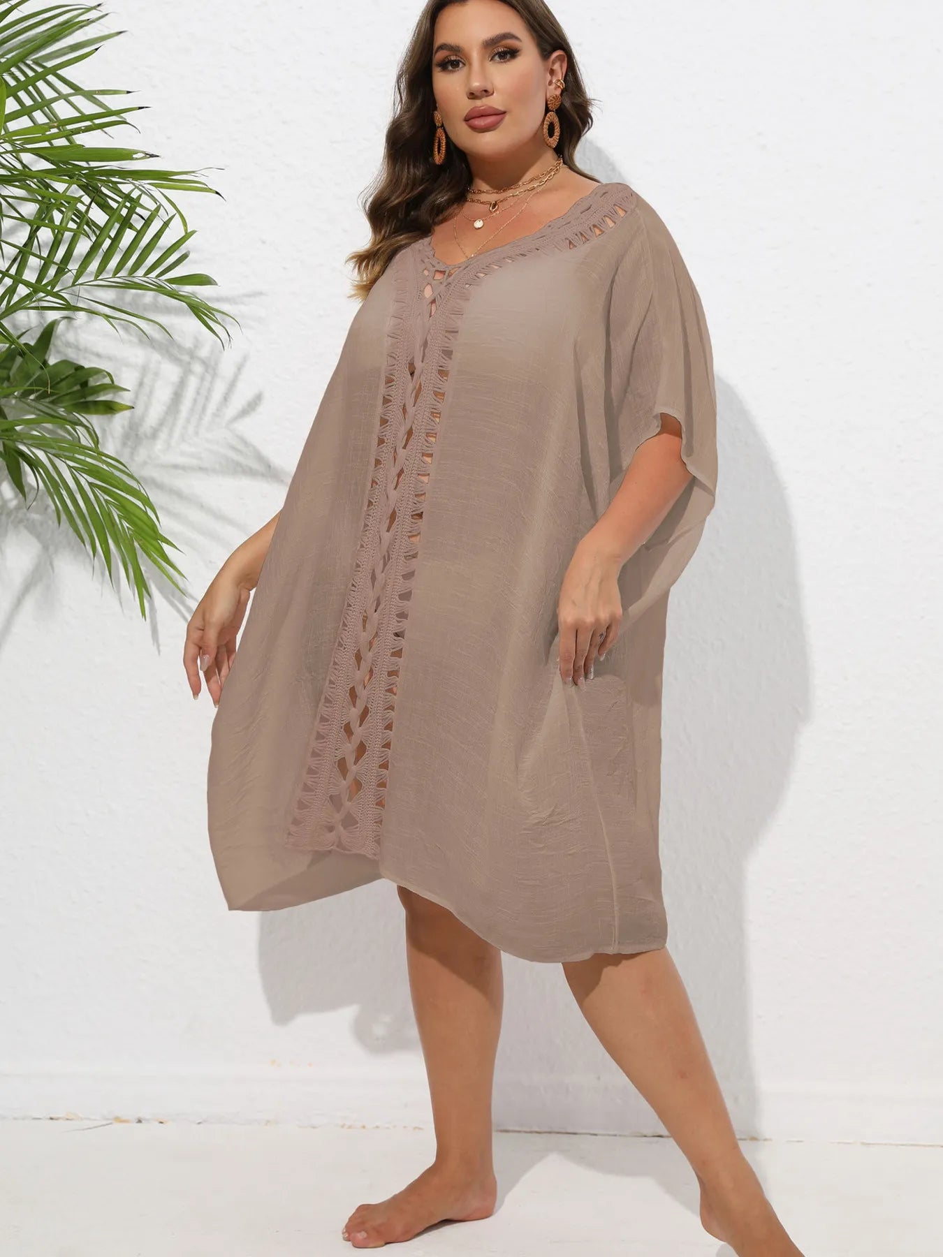 Crochet Trim V - Neck Beach Cover Up Dress - TNT Dress Co.