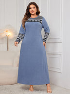 Honey Plus Size Printed Long Sleeve Dress with Round Neck - TNT Dress Co.