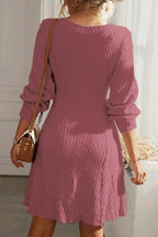 V - Neck Long Sleeve Textured Dress - TNT Dress Co.