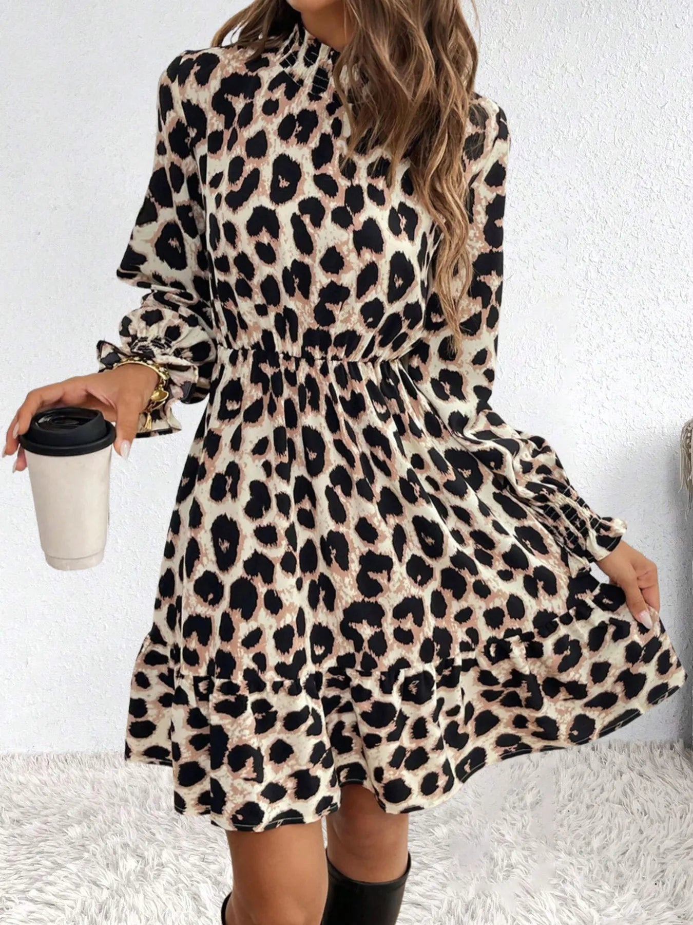 Leopard Print Long Sleeve Dress - The Nicole - Tayan Dress Co.
