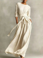 Full Size Long Sleeve Tie Waist Maxi Dress Plus Size